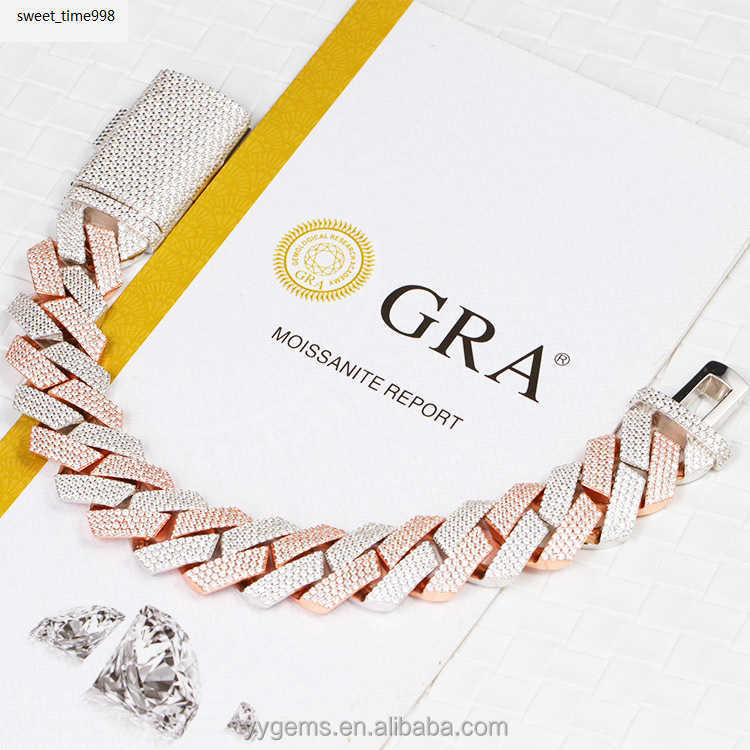 Rts 20 mm wide 4 Rows hip hop Cuban Link Chain bracelet GRA Moissanite 925 sterling silver gold plate Fine jewelry bracelets