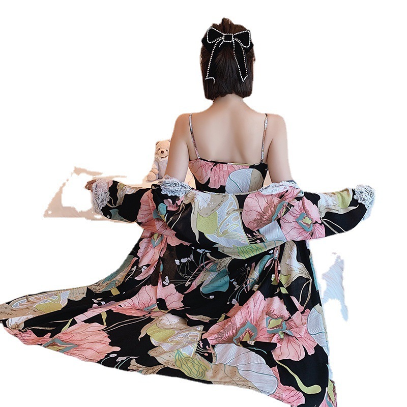 fashion 2025 Designer s new women s spring and summer cotton silk sexy plant print large hanging pajamas Hawaiian style bathrobe