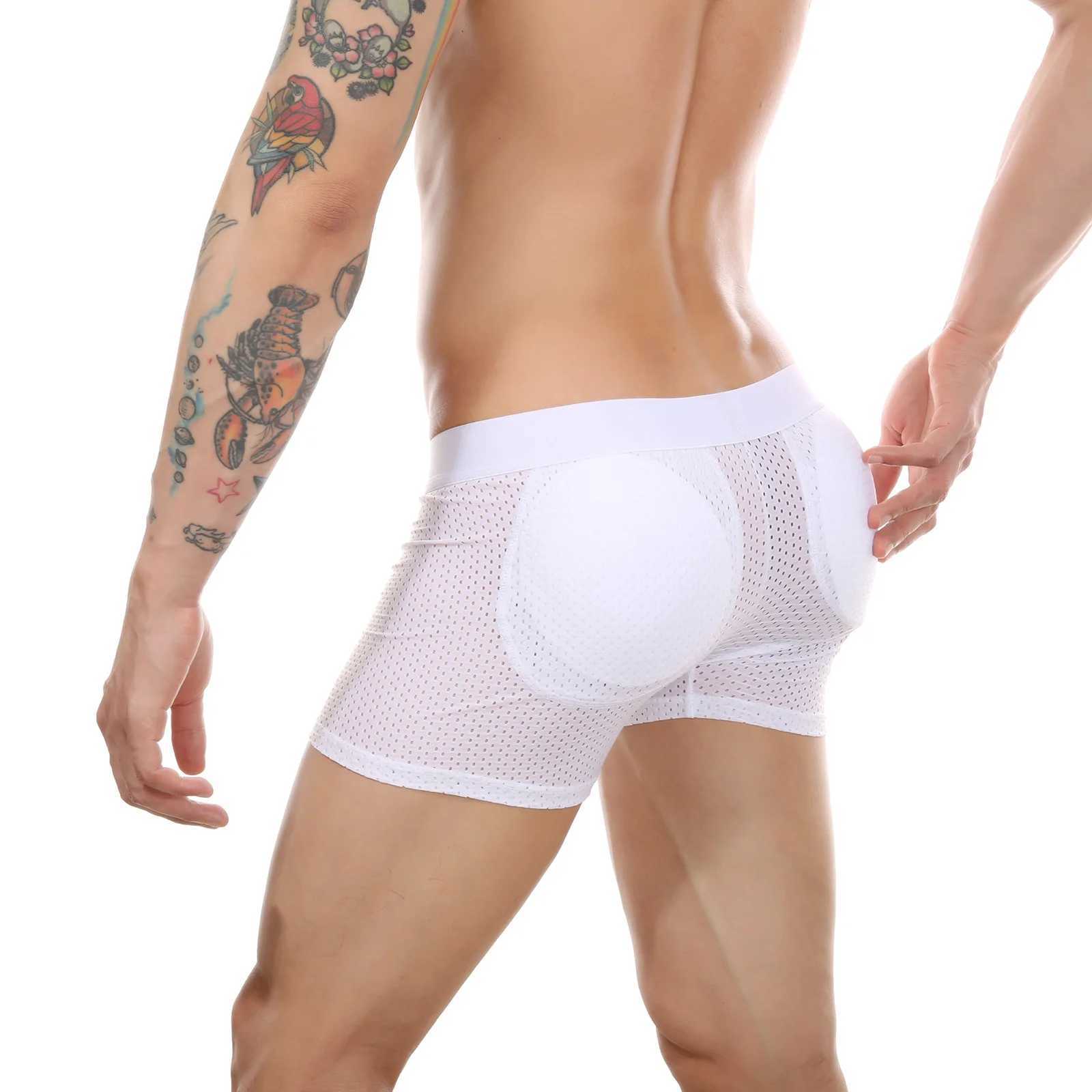 Mens Trunks Mesh Enhancement Buttocks Boxers Ruffle Fake Buttocks Underwear Padded Sponge Underwear Mens Underwear X241207