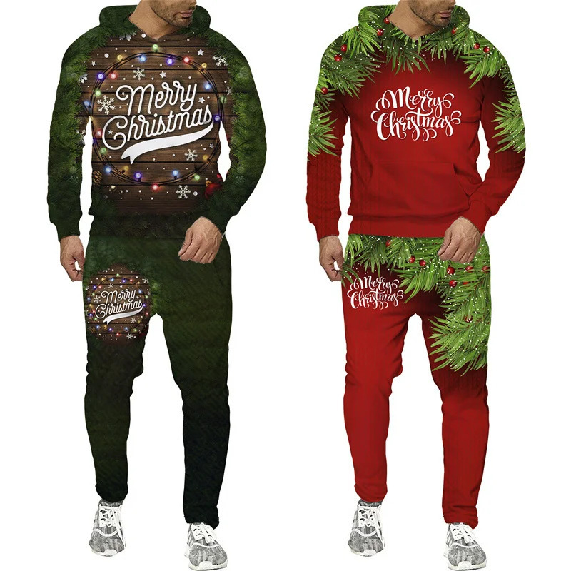Merry Christmas Christmas Tree Mens Hoodie Fashion Song Set 3D Printed Y2K Party Celebration Sweatshirt Pants Fun Clothes 241205