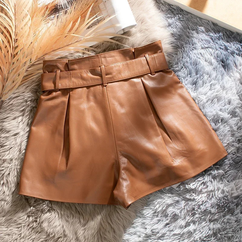 Womens High Waist Shorts Summer Real Sheepskin Womens Ultra Thin Leather Shorts Ropa Para Mujer Zjt2444 241206