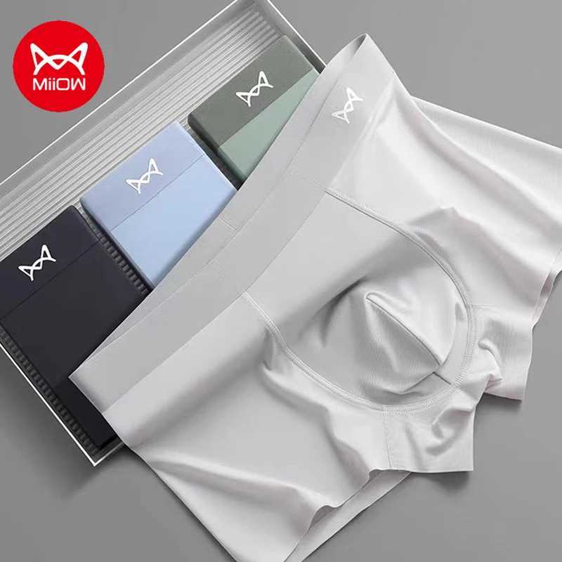 MiiOW 3Pcs Summer Silk Mens Underwear Seamless Sexy Underwear Graphene Antibacterial Mens Underwear Luggage 5XL X241207