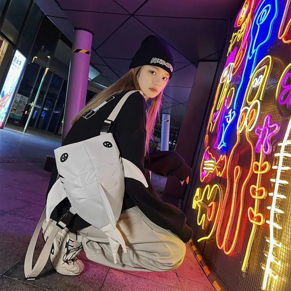 Leisure PU Leather Shark Backpack Large Capacity Waterproof Shark Backpack Adjustable Shoulder Strap Neutral Style 241206