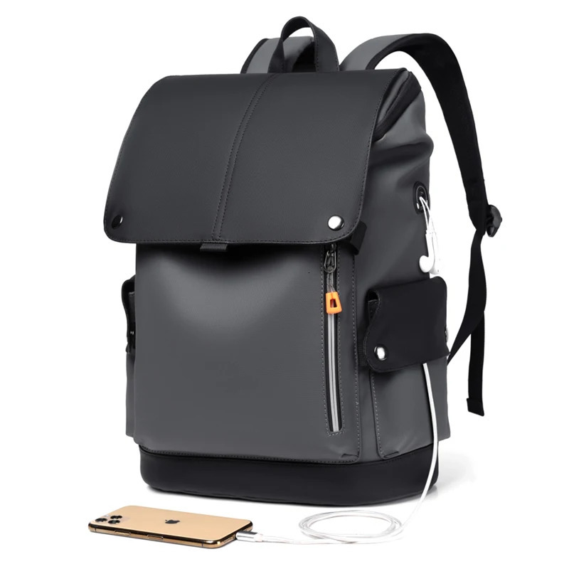 High quality PU leather waterproof mens laptop backpack large computer backpack business city mens backpack USB charging 241206