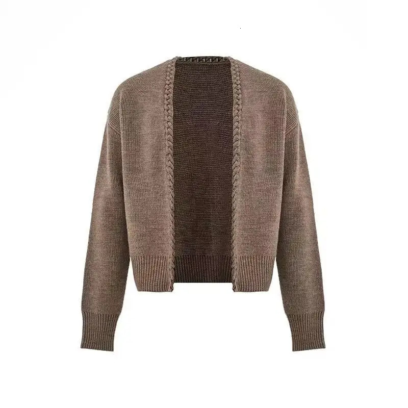 Vintage overweight mens cardigan with jacquard weaving handmade knitting top autumn wool knitting jacket 241205