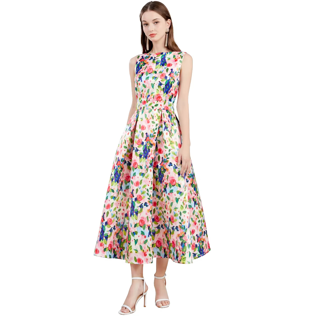 Casual Dresses New Fashion Runway Patchwork Jacquard Midi Long Women Dress Autumn Winter Sleeveless Office Lady Work Wear Vestidos 2025