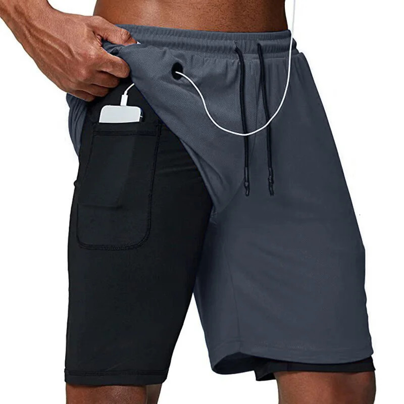 Running shorts mens 2-in-1 double-layer sports gym shorts quick drying fitness jogging shorts training summer mens shorts 241206