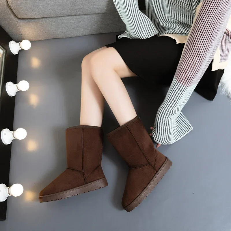 casual and comfortable winter round toe thick sole solid color warm fashionable midrange snow boots 241206