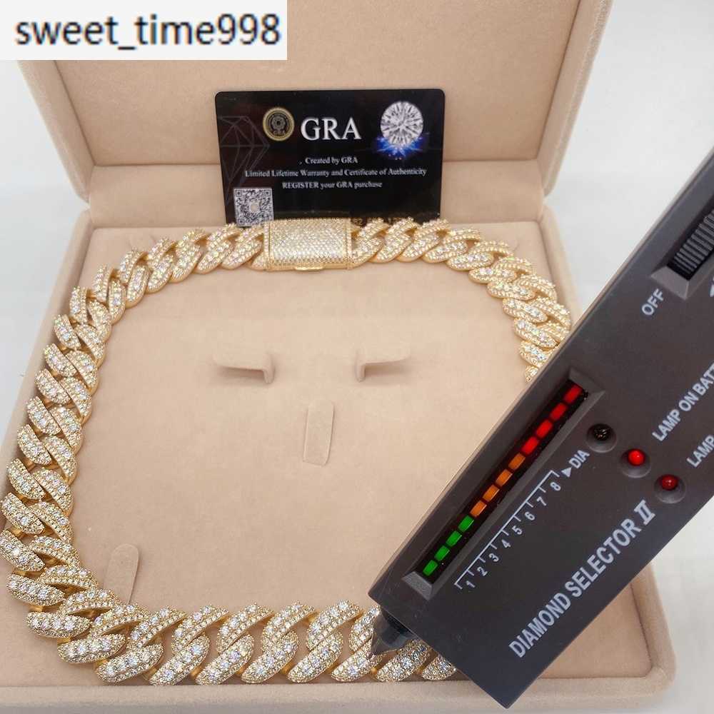 Hip hop iced out 3 rows gra certificate vvs moissanite fine jewelry necklaces miami silver mens 20mm cuban link chain