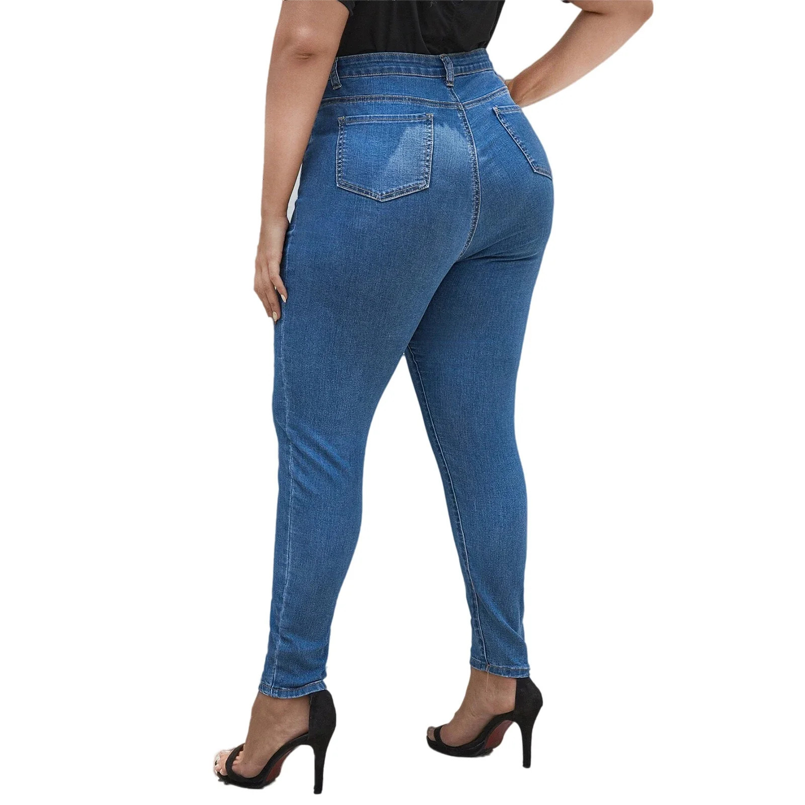 Plus Size Women Jeans Pants Full Length Denim High Waist Stretchy Skinny 241203