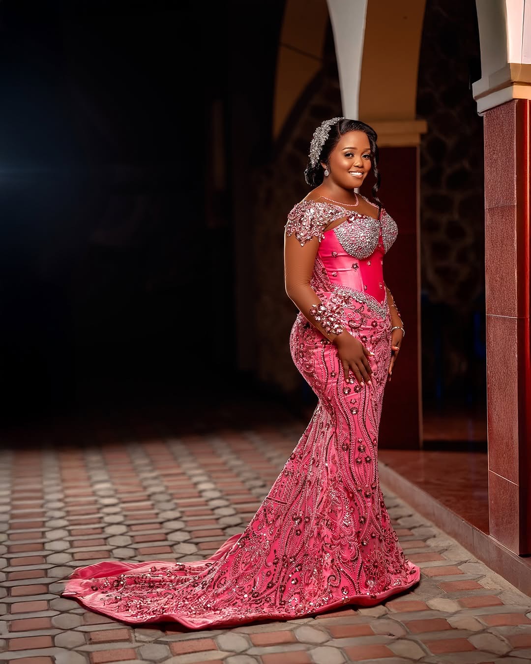 Pink Mermaid Prom Dresses 2025 Beaded Full Sleeves Sequined Crystals Evening Formal Party Second Birthday Engagement Gowns Plus Size Dress For Special