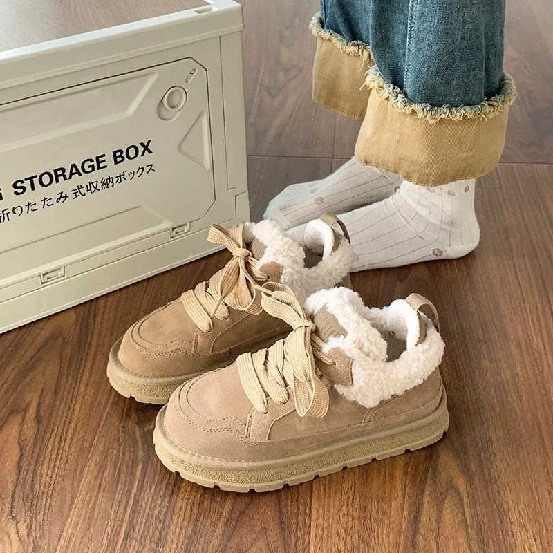Winter New Style Wens Lace-up Round Toe Low-top Plush Thick-soled Nonslip Boots Fion Designer Wens Vcani Shoes Z241208
