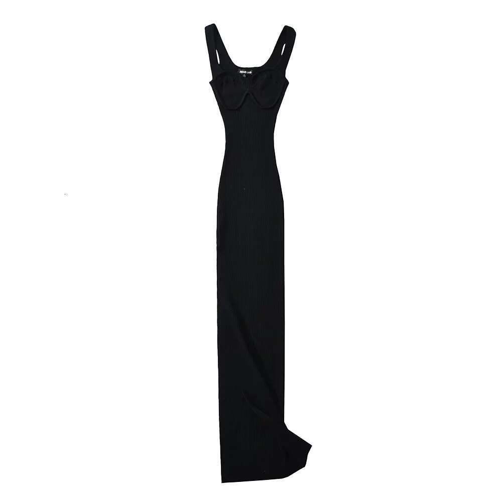 American style summer spicy girl sexy elastic slim fit three-dimensional texture side slit women's suspender long dress 2024 new casual fashion t