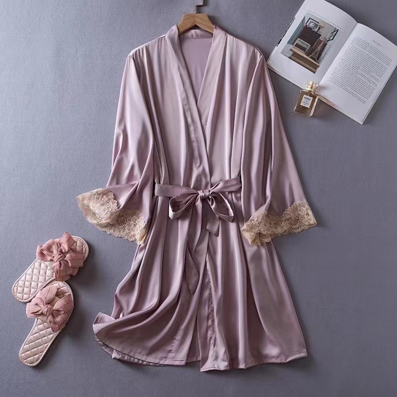 2025 The designer's new Chinese style lace up women's bathrobe is sexy and can be worn outside fashion nightgown as comfortable ice silk, su