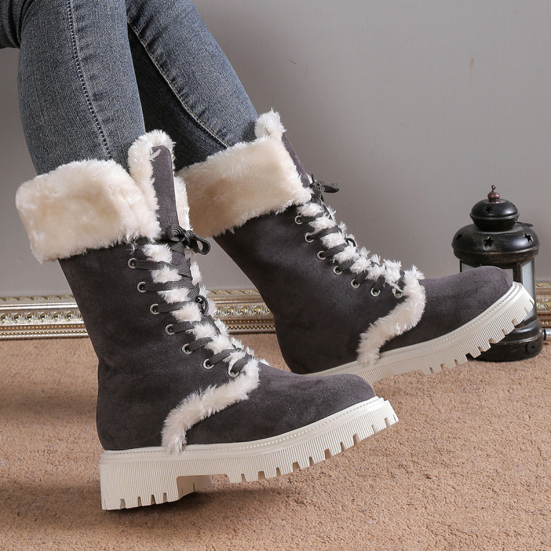 Autumn And Winter New Plus Size Mid Warm Sled Bottom Fashion Round Head Lace-Up Snow Boots Women
