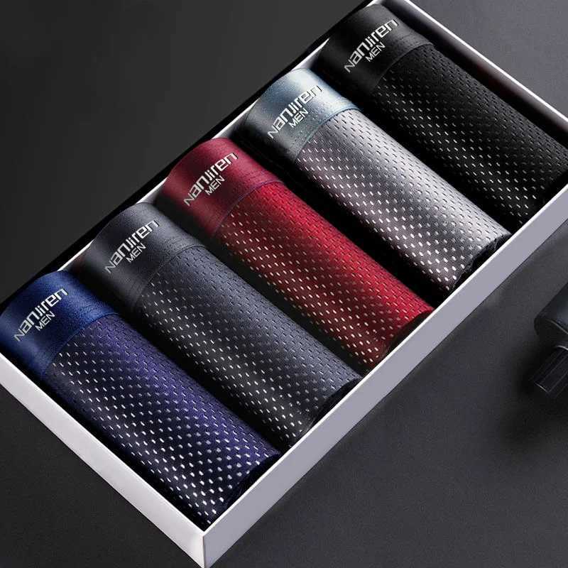 Boxing shorts mens underwear mens underwear boxing ice silk net mens underwear sexy set breathable boxing shirt large size L-5XL X241207