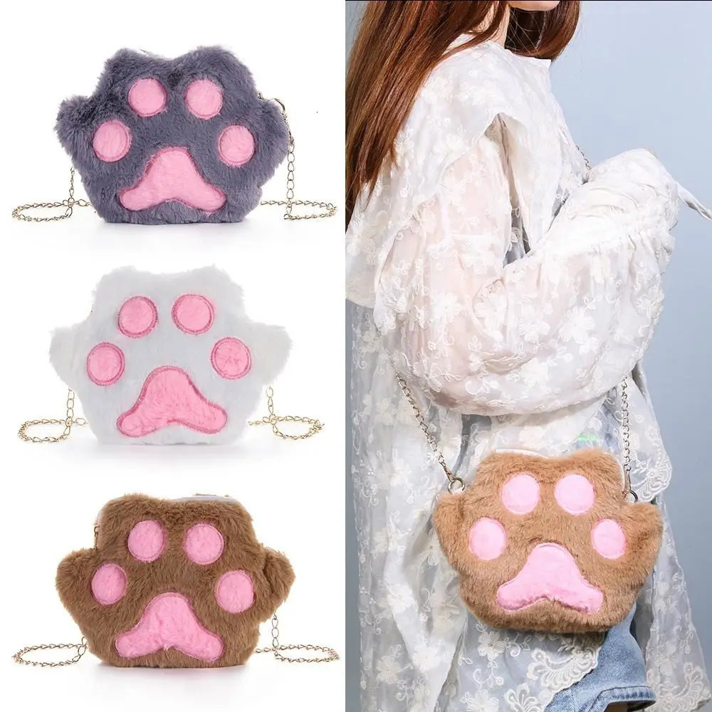 Cute Plush Shoulder Bag Cat Claw Chain Messenger 241206
