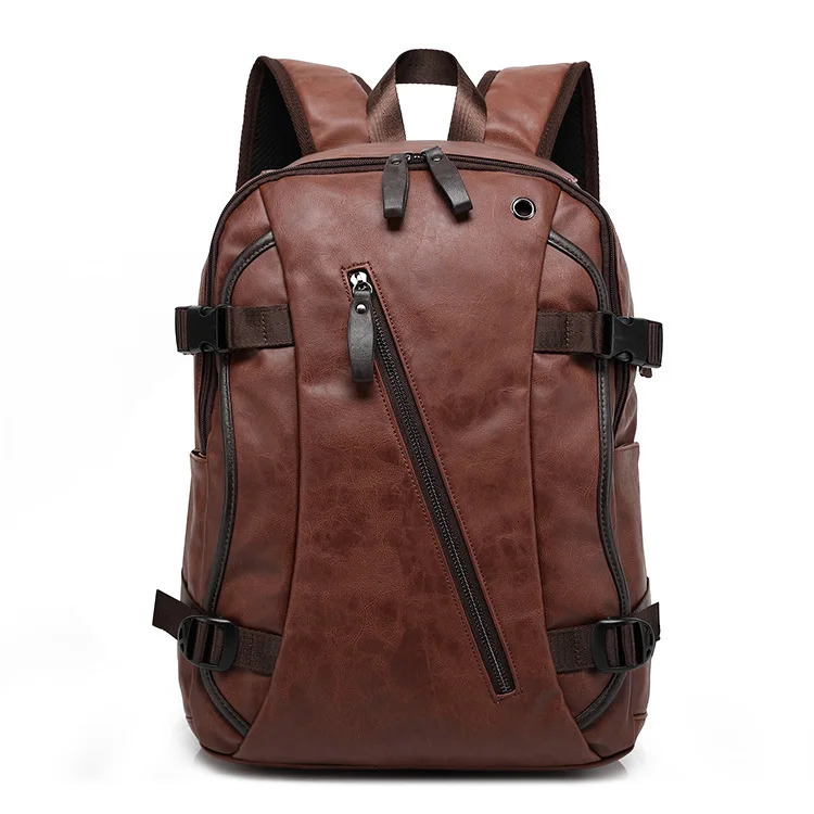 Korean style mens backpack fashionable leather high school student backpack 241206