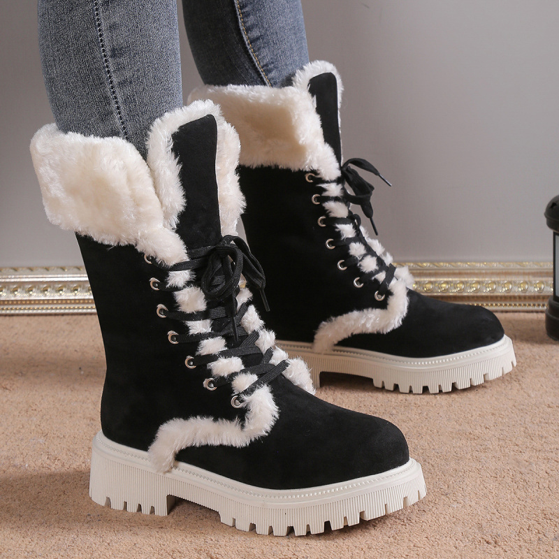 Autumn And Winter New Plus Size Mid Warm Sled Bottom Fashion Round Head Lace-Up Snow Boots Women