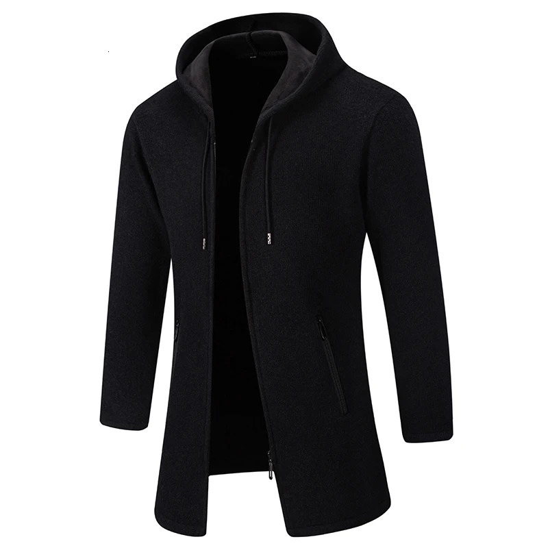 Mens wool cardigan autumn and winter knitted jacket solid color hooded sweater jacket plush padded jacket fashionable 241205