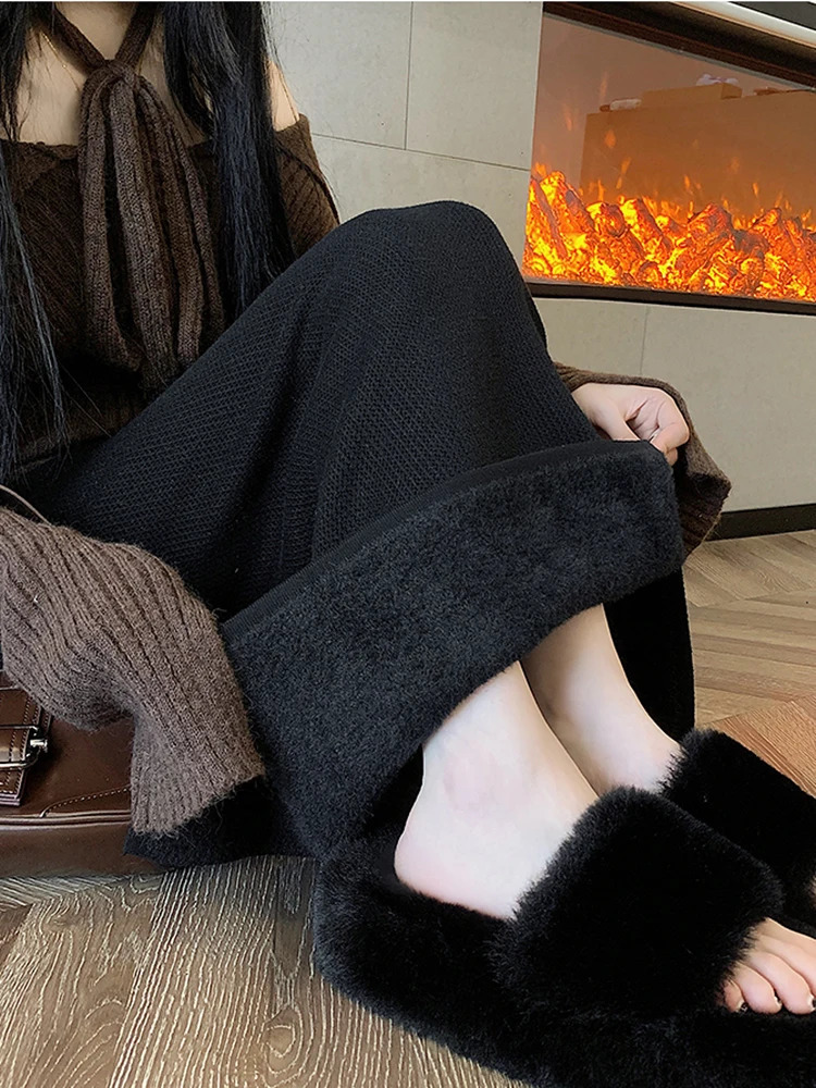 Womens sweater pencil knit skiing high waisted skiing womens winter winter long and warm knit skiing straight split bottom 241205