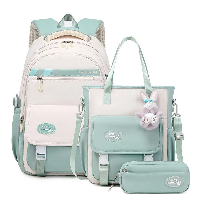 Cute Student Backpack 3-Piece/Set Harajuku Kawaii Student Backpack Teen Girl Handbag Large Capacity Rucksack 241206
