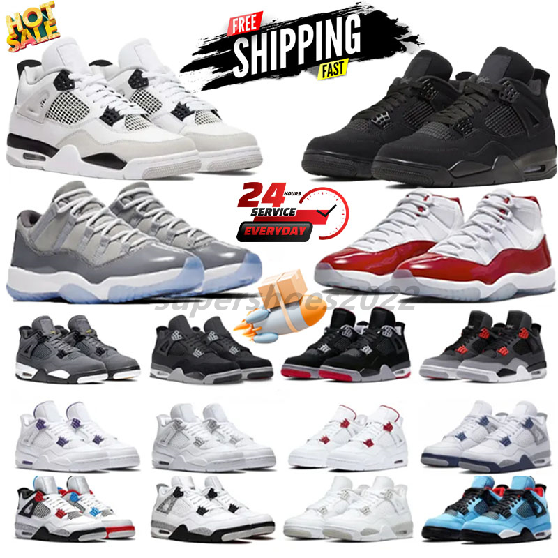 Black Cat 4 4s Men Women Basketball Shoes Mens Outdoor Sport Ttrianers Military Black Sail Olive Fire Red canary Cool Grey 11 11s High Low Top Womens Sneakers With Box