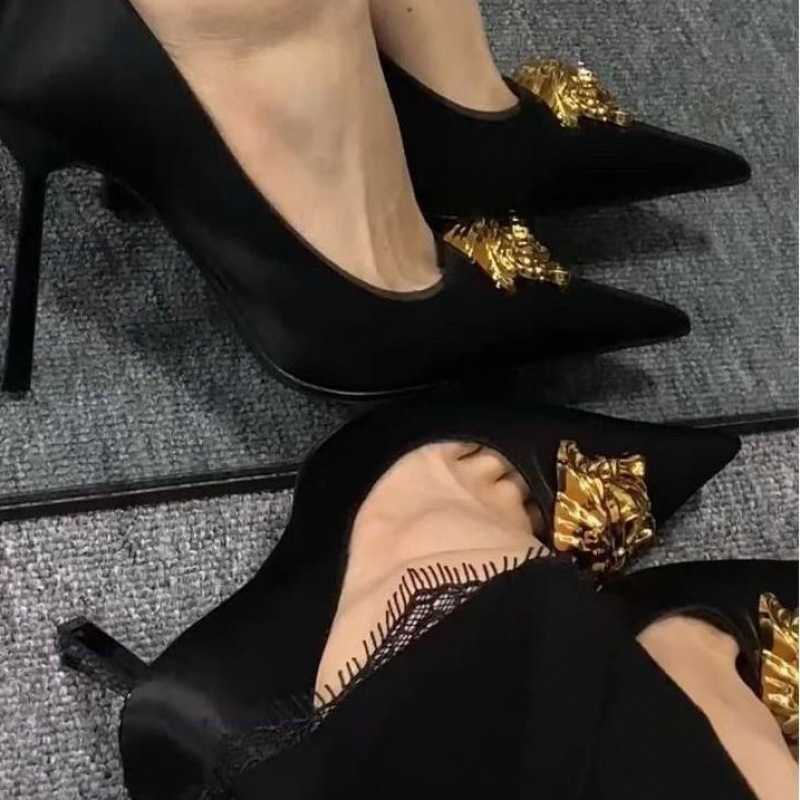 Black Pointed Toe High Heels for Women - Metal Buckle, Thin Heel, hot Versatile & Professional, 2024 Spring/Autumn Style