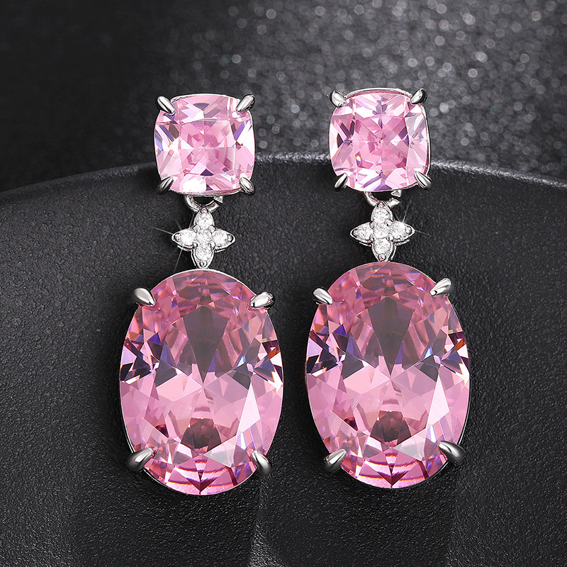 Choucong Brand Dangle Earrings Luxury Jewelry 925 Sterling Silver Oval Cut Large Pink 5A Cubic Zircon CZ Diamond Elegant Party Women Drop Earring Chri