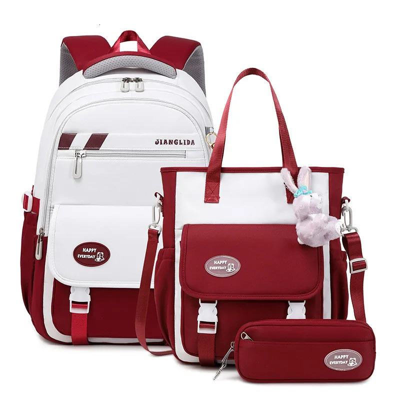 Cute Student Backpack 3-Piece/Set Harajuku Kawaii Student Backpack Teen Girl Handbag Large Capacity Rucksack 241206