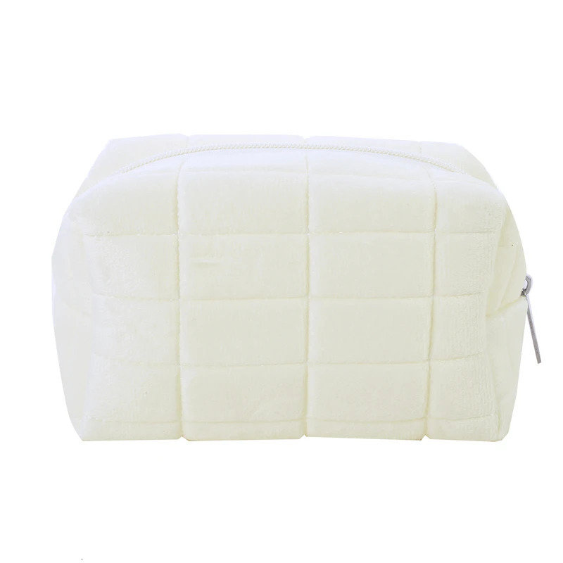 Cute fur makeup bag womens zipper large solid color travel plush 241206