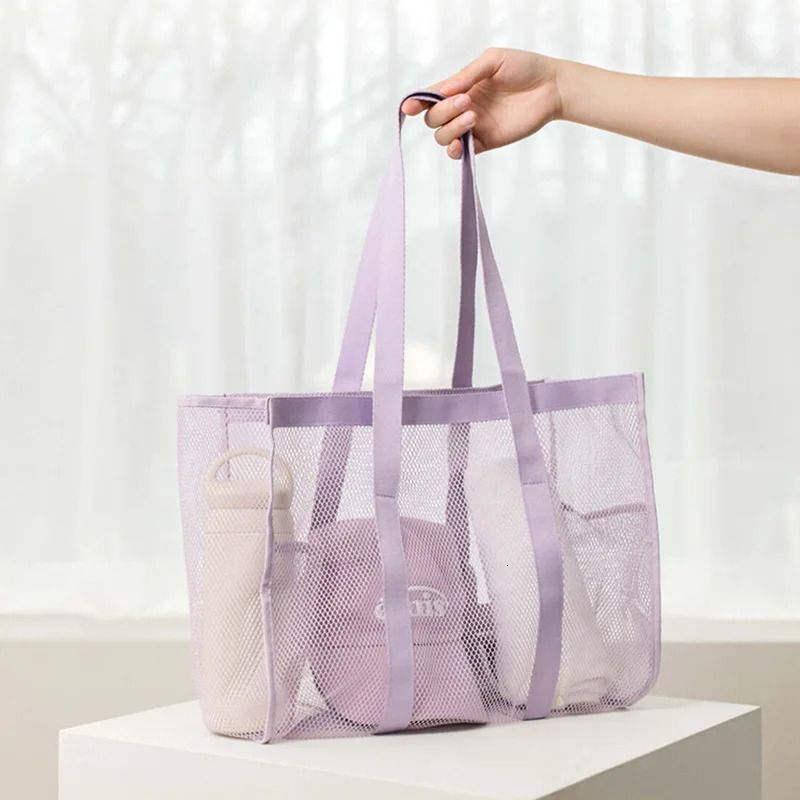 Solid Color Single Shoulder Travel Bag Large Capacity Mesh Beach Daily Matching with Casual Swimming Bath 241203