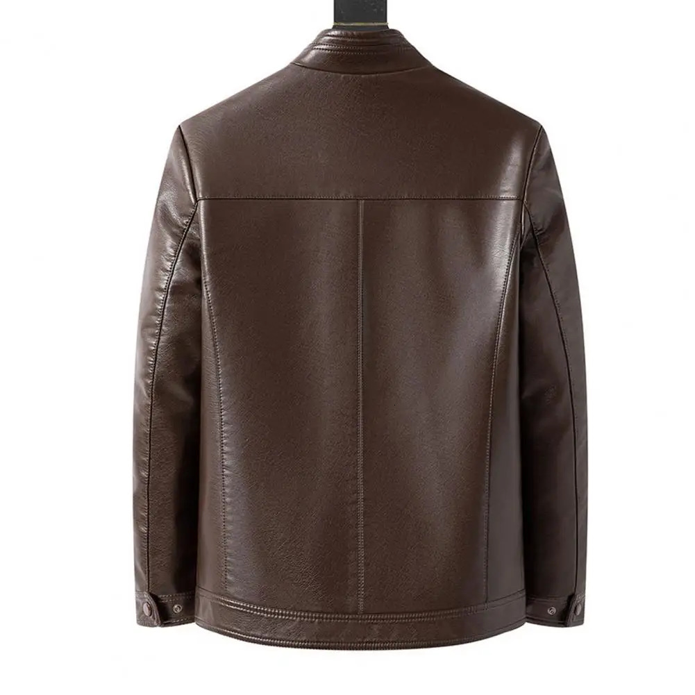 Highquality Faux Leather Jacket Stylish Mens with Standing Collar Zipper Clre Gift for Dad or Boyfriend 241202