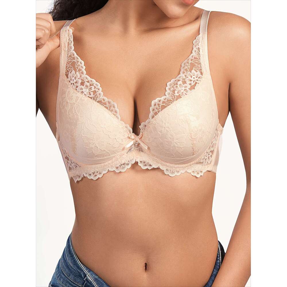 Solid color floral lace semi transparent anti slack steel ring elegant comfortable push up bra, women's underwear and lingerie-k0576