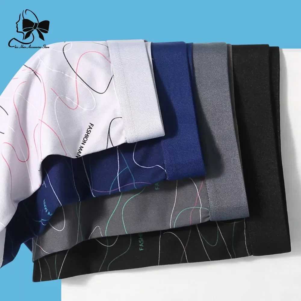 Comfortable shorts mens underwear mens printed underwear U-shaped underwear solid breathable boxer mens large-sized sexy X241207