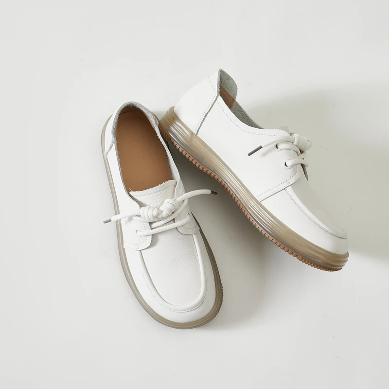 AIYUQI Genuine Leather Sneakers Women Lace-up Women Loafers Casual Flat Cow Tendon Sole Nurse Shoes Women