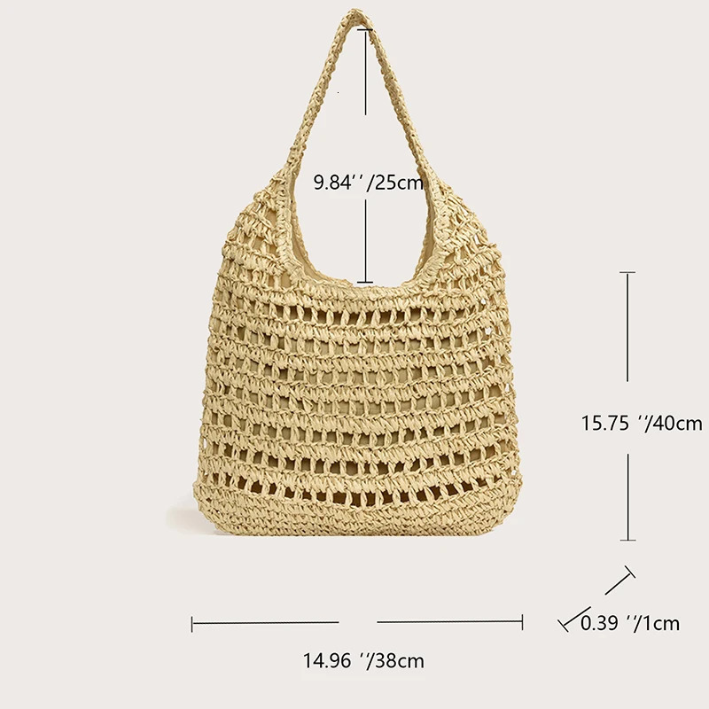Summer Women Beach Tote Handbags Rattan Crochet Shoulder Bag Casual Commute Vintage Straw Woven 241203