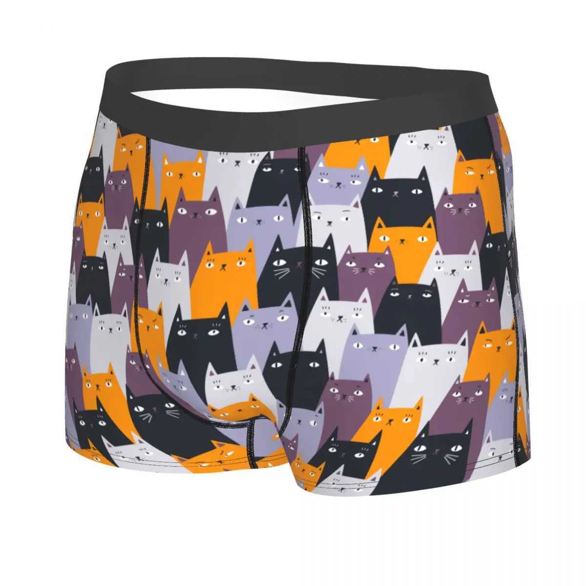 Customized Cool Angry Cat Pattern Boxing Shorts Mens Underwear Stretch Underwear X241207