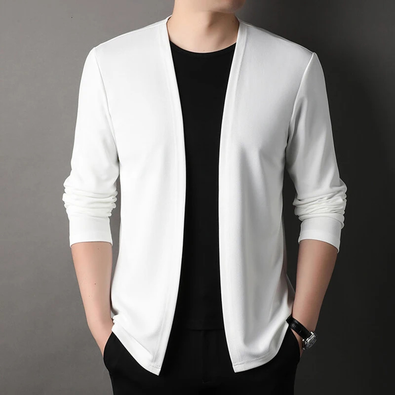 Ultra thin cardigan spring and autumn thin coat casual long sleeved trendy version mens fashion solid color ultra-thin cardigan mens clothing 241205