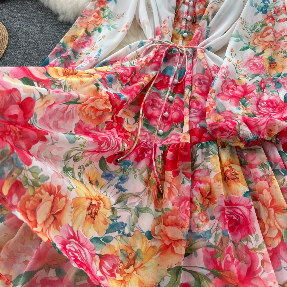 Dresses Summer Autumn Holiday Ral Long Sleeve Chiffon Short Dress Women Vintage Fashion Party Vestidos 2025