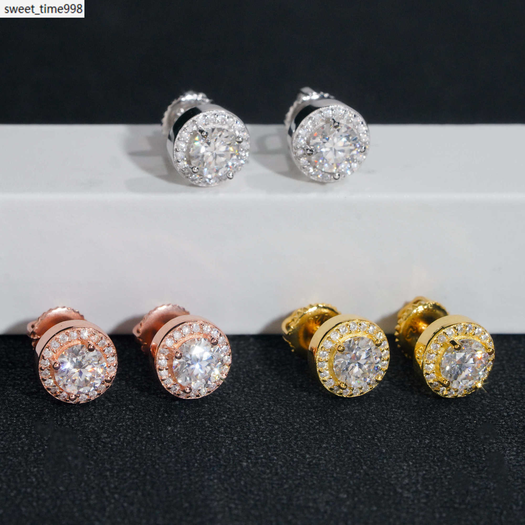 Fine Sterg Sier Iced Out Hip Hop Jewelry Dia Stud VVS Moissanite Earrings