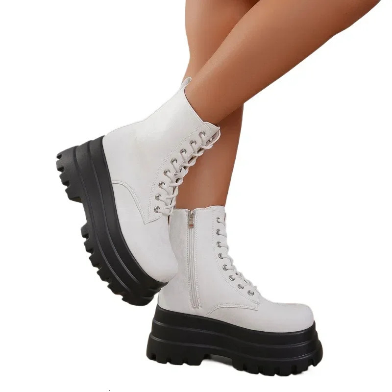 Womens shoes for sale highquality side zipper womens boots autumn round toe solid short bucket platform largesized fashionable 241206