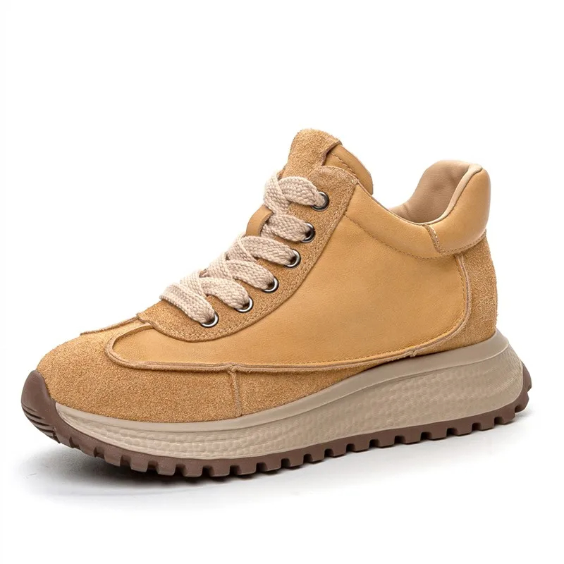 AIYUQI Women's Sneakers Genuine Leather Vintage Forrest Gump Shoes Women Platform Lace-up Women German Training Shoes