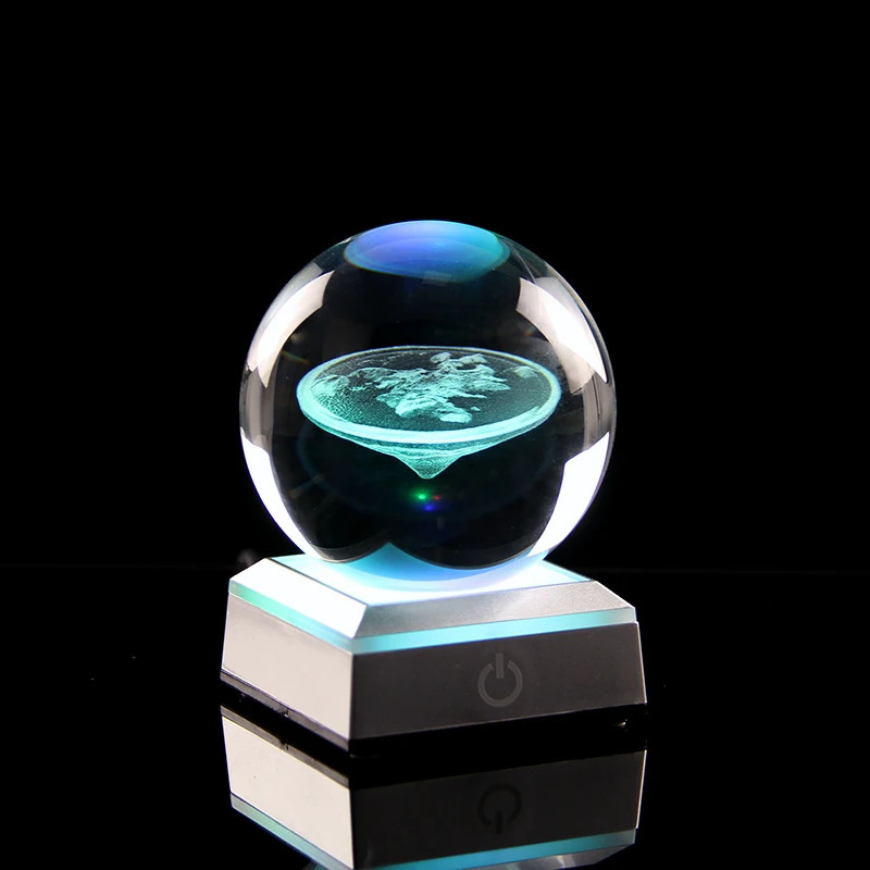 Flat Earth Model Crystal Ball with Colorful LED Base Night Light Souvenir Birthday Gift Office Home Decoration 241206