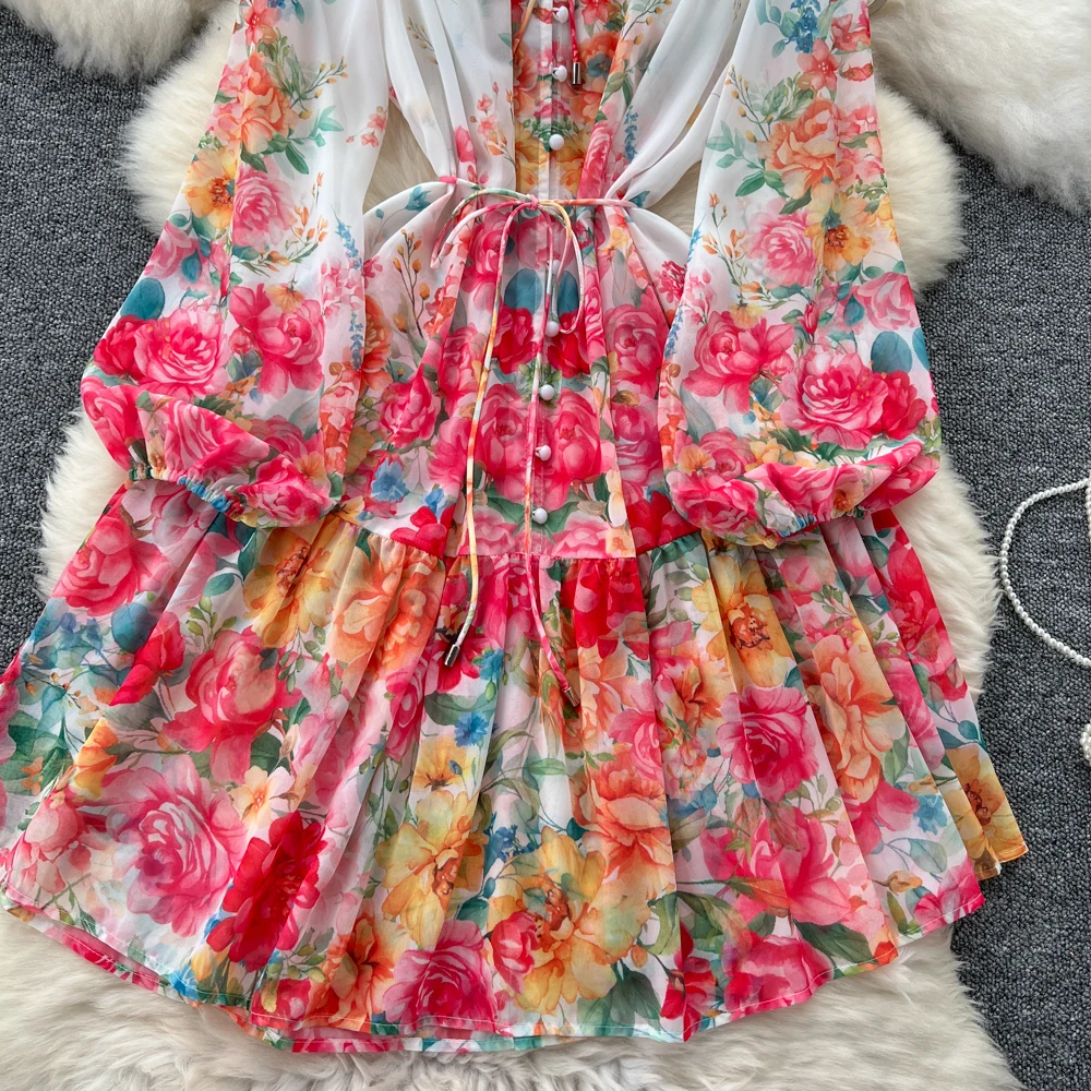 Dresses Summer Autumn Holiday Ral Long Sleeve Chiffon Short Dress Women Vintage Fashion Party Vestidos 2025
