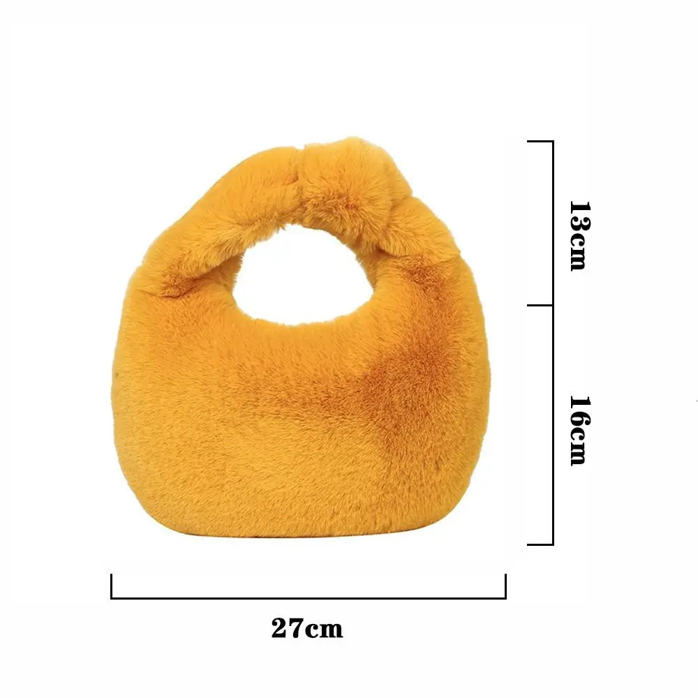 Fur handbag womens small half moon bag warm plush wrist fashionable fur short clutch cute coin wallet 241206