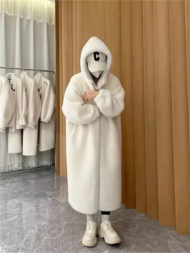 2025 Winter New Cashmere Outerwear Female Warm Loose Cotton-Padded Jacket Padded Knee-Length Hooded Add Coat Lady