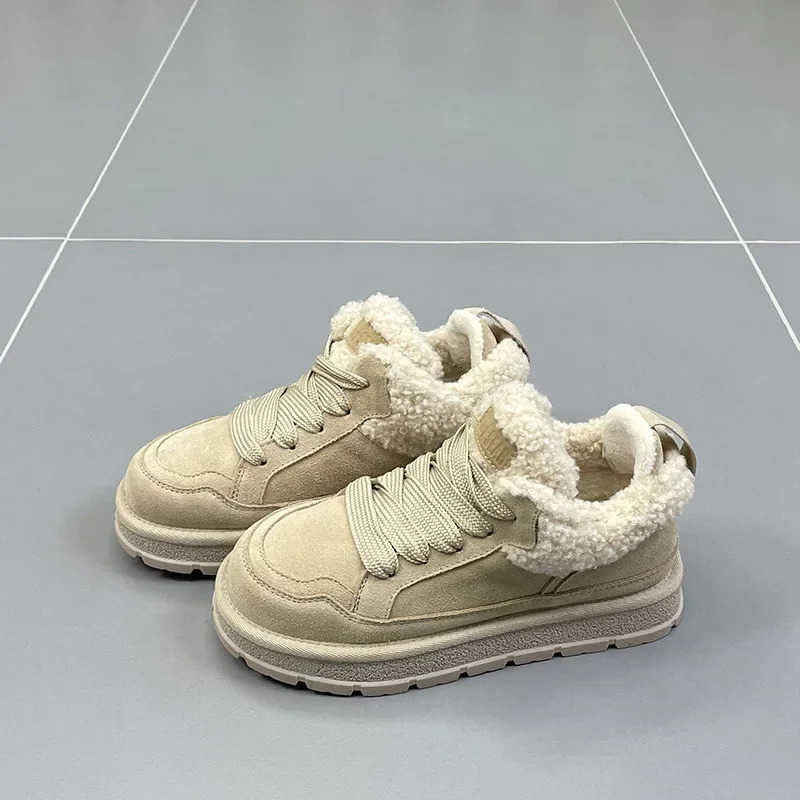 Winter New Style Wens Lace-up Round Toe Low-top Plush Thick-soled Nonslip Boots Fion Designer Wens Vcani Shoes Z241208