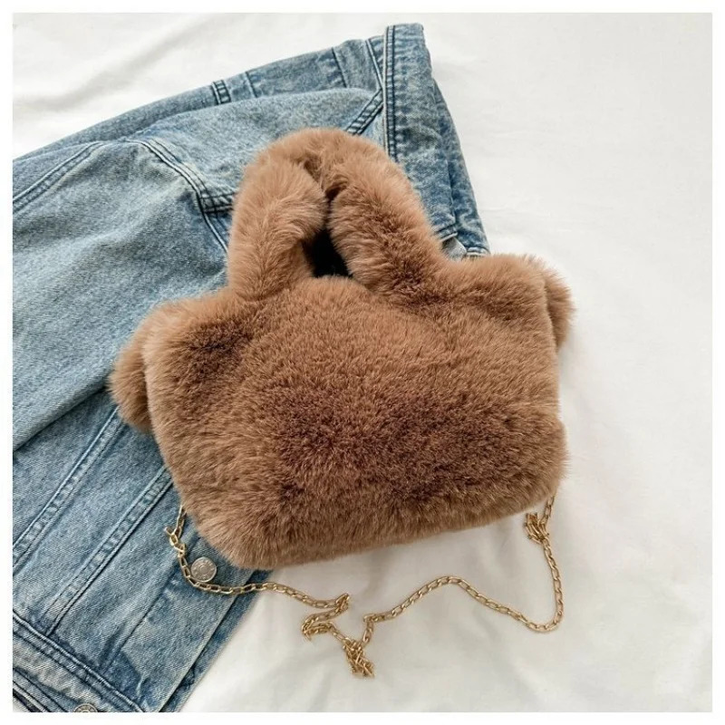 Aosens cute fur bag 2024 winter big eyed puppy handbag cross body plush bucket womens 241206