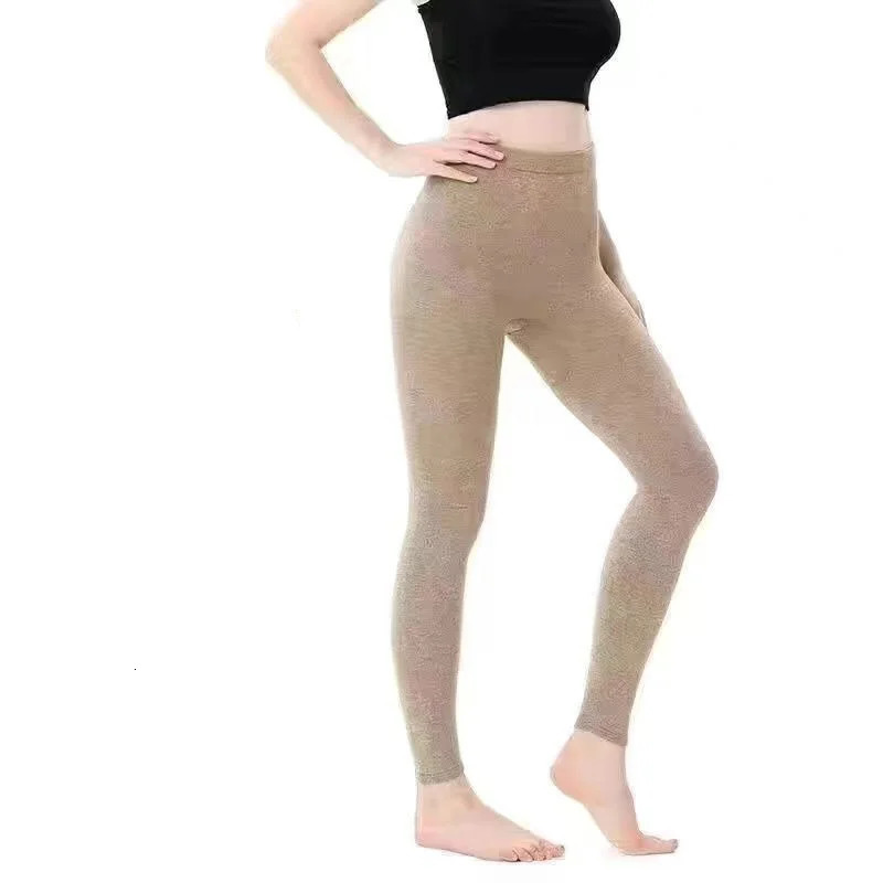 Womens elastic wool leggings casual soft pants grey fashionable ribbed pants fashionable warm pencil slim pants for autumn and winter 241206